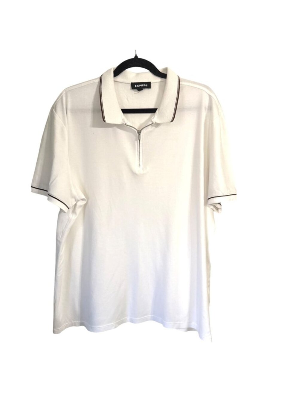 Mens White Express Polo Shirt XL With Contrast Trim & Quarter-Zip Collar